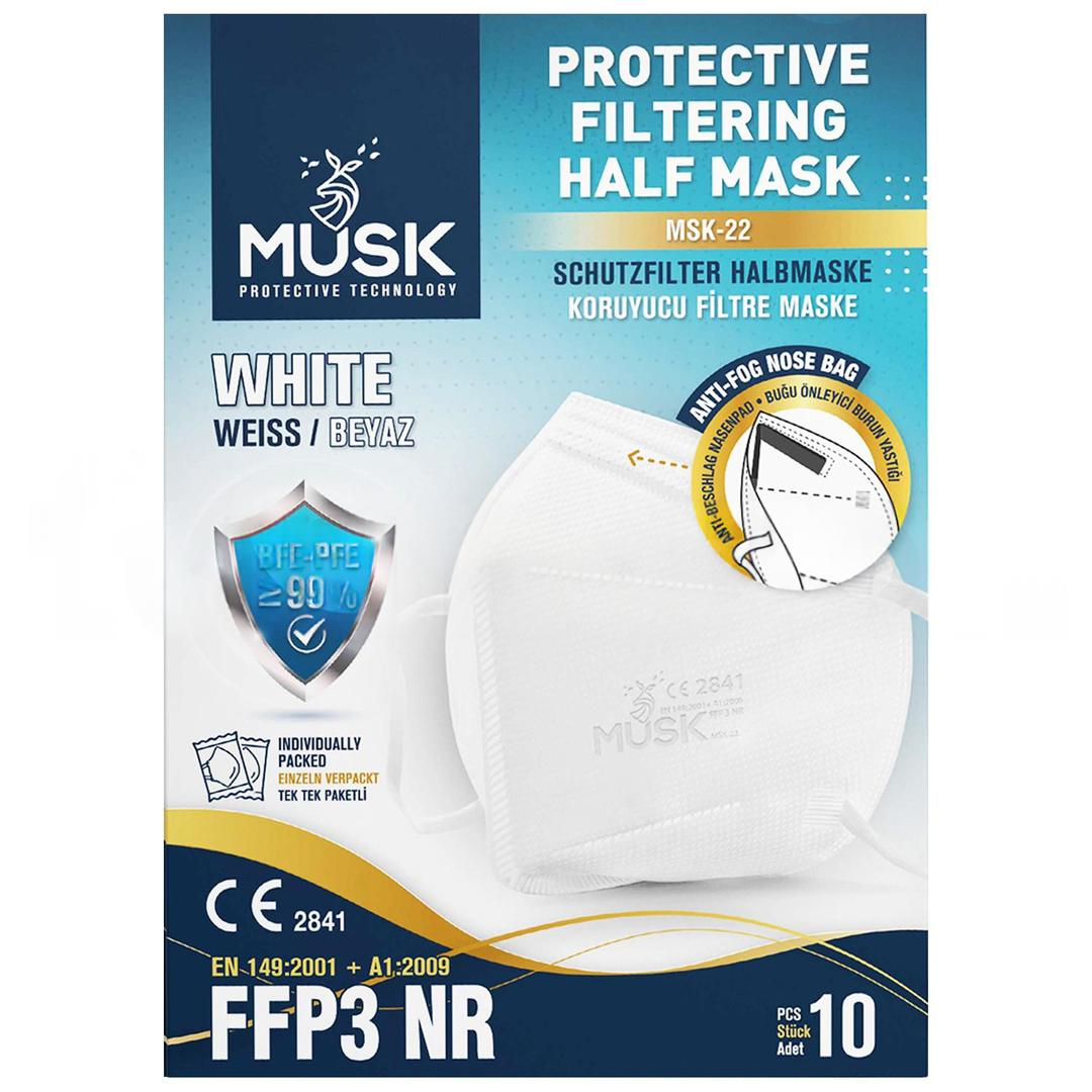 Musk Medikal FFP3 N99 Beyaz Koruyucu Maske 10'lu