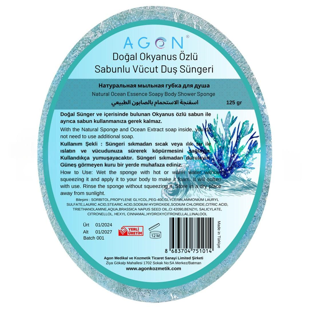 Agon Doğal El Yapımı Okyanus Özlü Sabunlu Vücut Duş Süngeri 125 gr