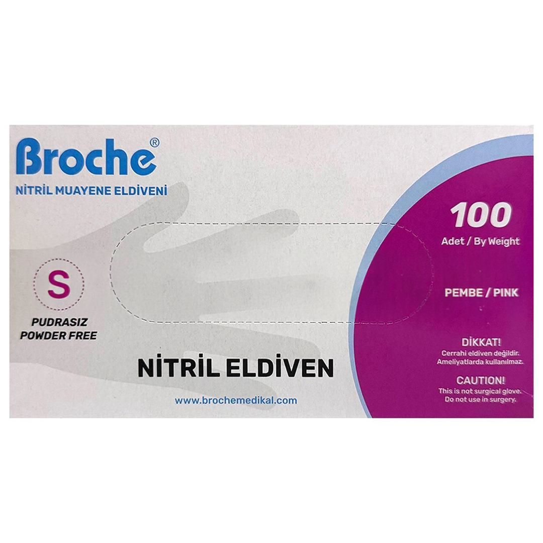Broche Nitril Muayene Eldiveni Pembe Small 100'lü