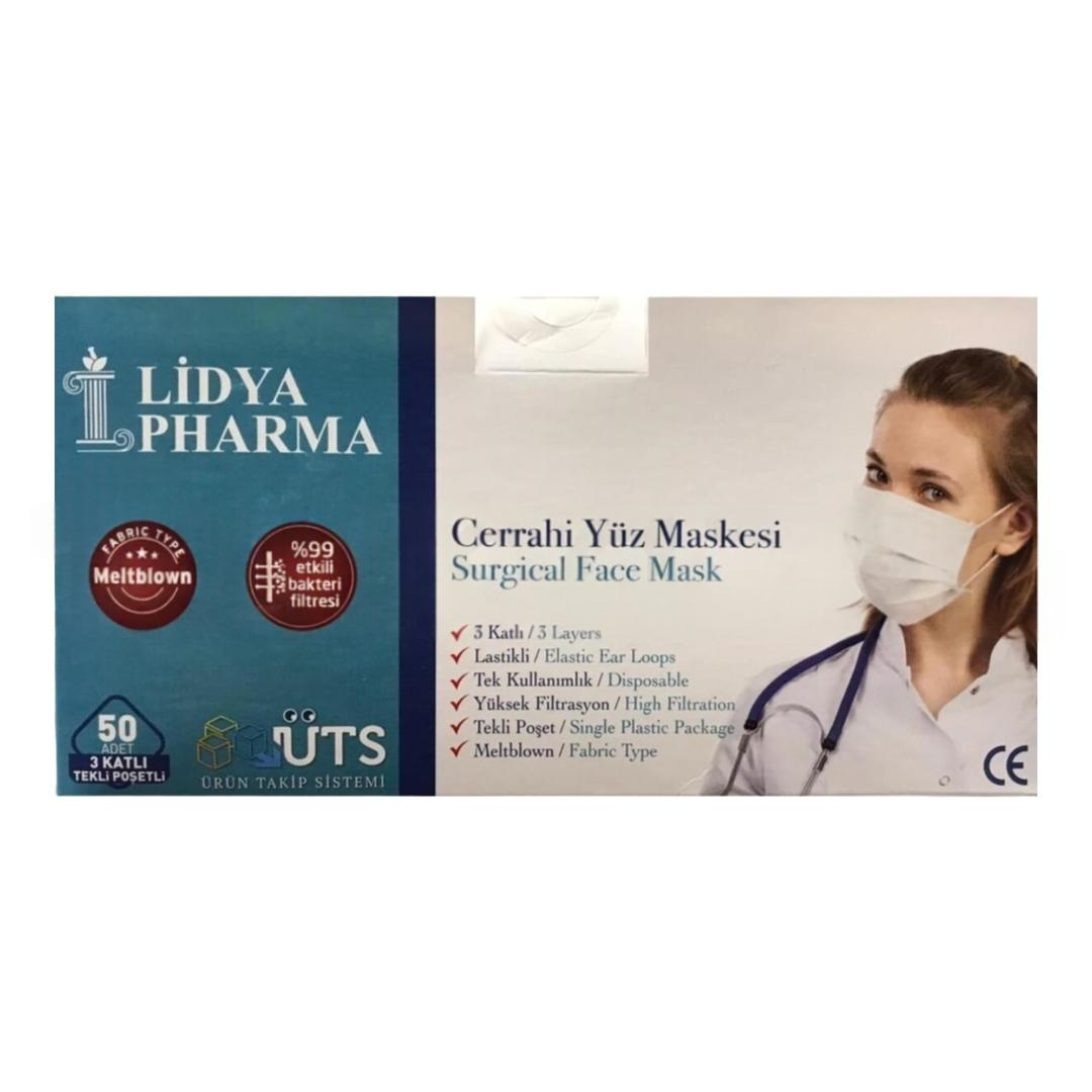 Lidya Pharma 3 Katlı Yumuşak Elastik Kulaklı Cerrahi Maske Telli Beyaz 50'li