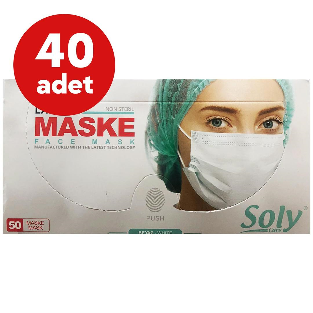 Soly 3 Katlı Full Ultrasonik Beyaz Cerrahi Maske Telli 50'li - 40 Adet