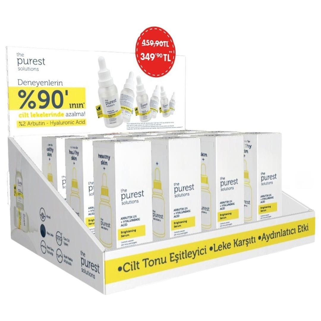 The Purest Solutions Arbutin Leke Giderici ve Cilt Tonu Eşitleyici Cilt Bakım Serumu 30 ml - 12'li Stand