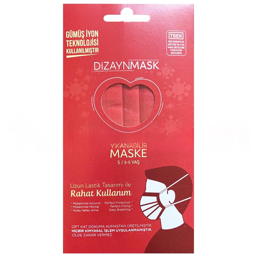 Dizayn Mask Gümüş İyonlu Yıkanabilir Bez Maske Kırmızı Small 3-5 Yaş
