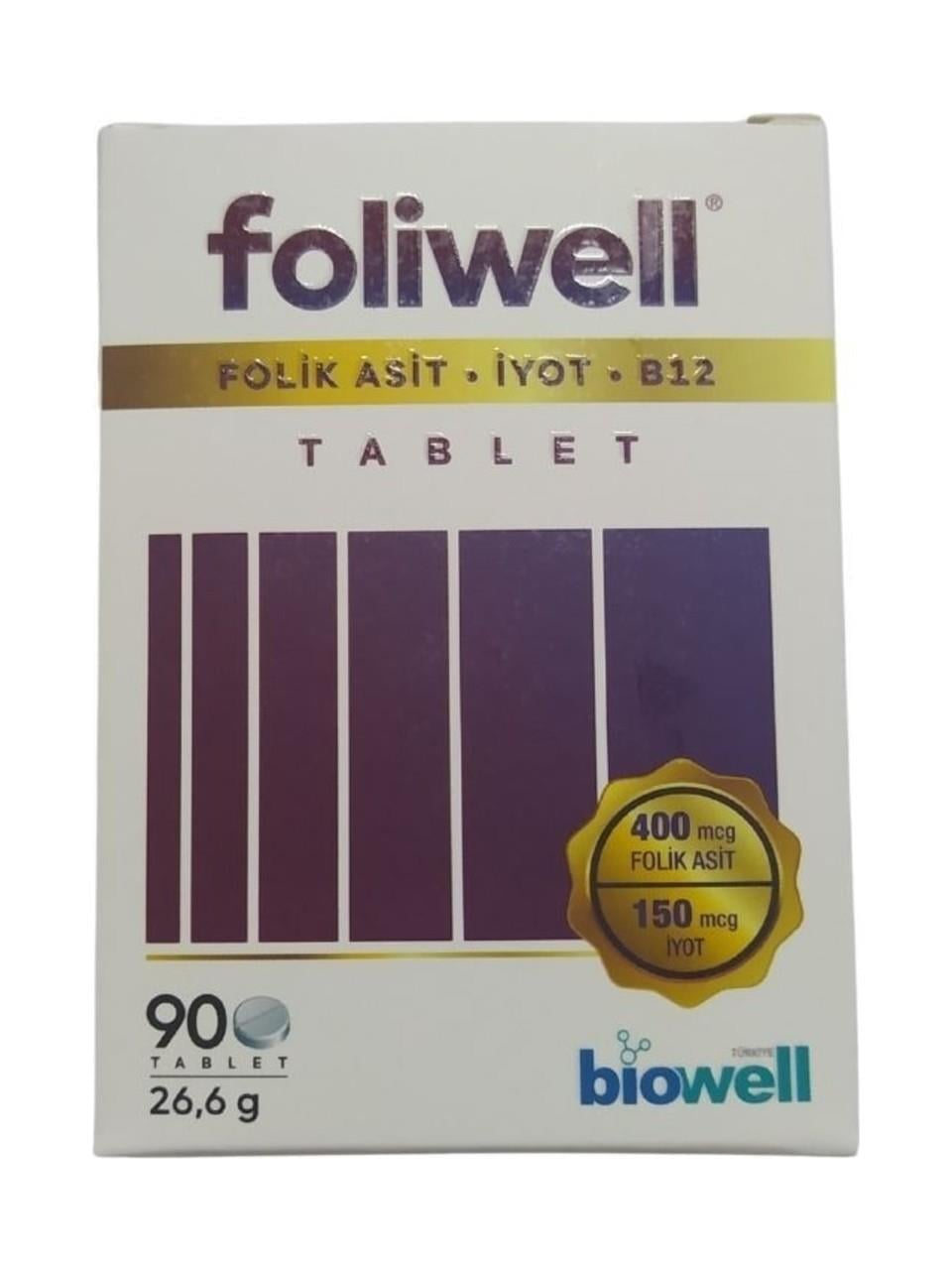 FOLIWELL 26.6GR 90 TABLET FOLİK ASİT İYOT B12