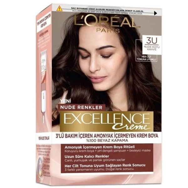 L Oreal Paris Excellence Creme Nude Renkler Saç Boyası - 3U Nude Koyu Kahve