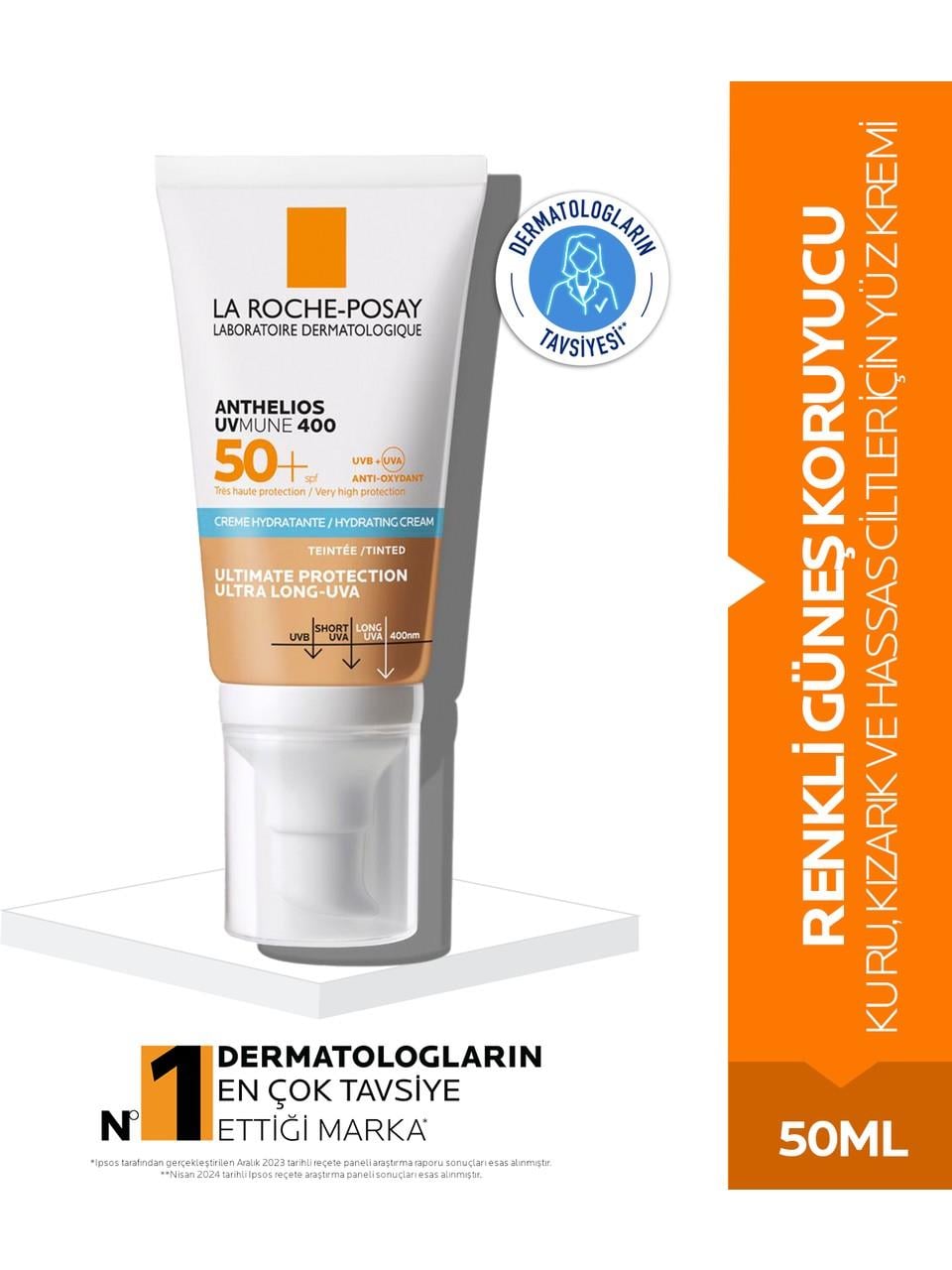 LA ROCHE POSAY ANTHELIOS UVMUNE 400 SPF50+ 50ML ÇOK YÜKSEK KORUMALI RENKLİ NEMLENDİRİCİ KREM