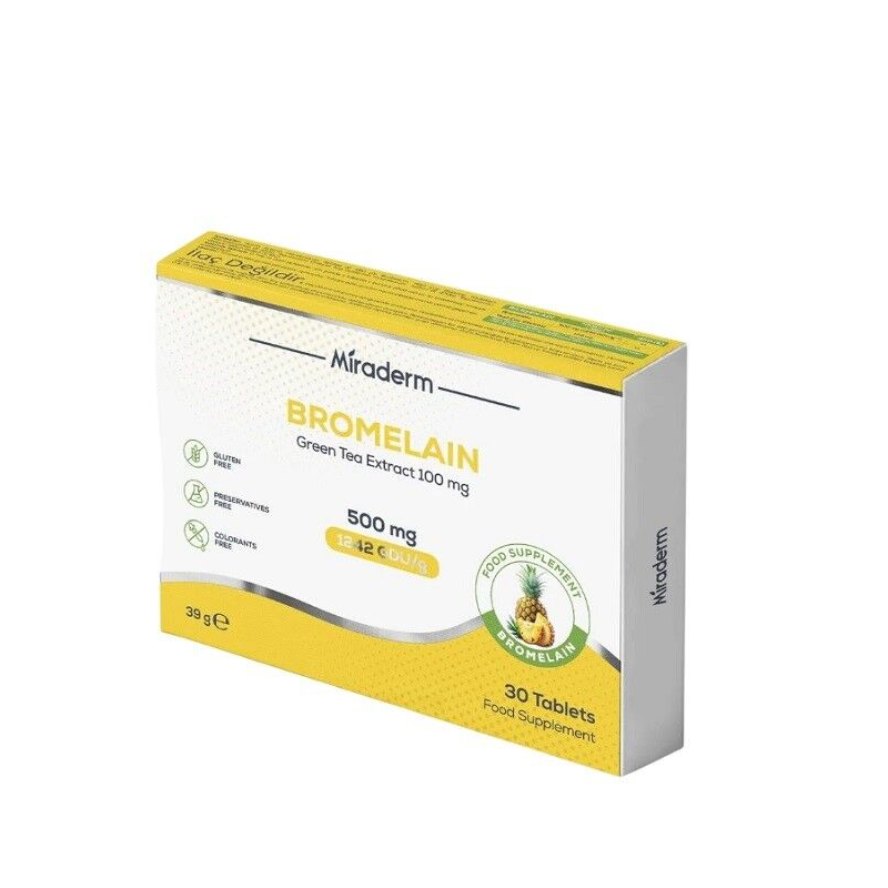 Miraderm Bromelain 500 mg Takviye Edici Gıda 30 Tablet