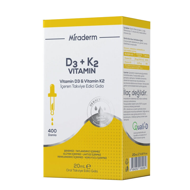 Miraderm D3 + K2 Vitamin Takviye Edici Gıda 20 ml