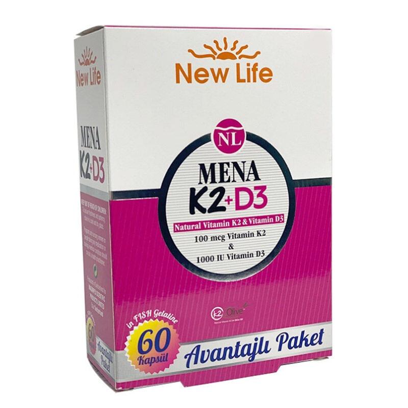 NEW LIFE MENA 30 KAPSÜL K2+D3 NATURAL 100MCG VİTAMİN K2 1000IU VİTAMİN D3