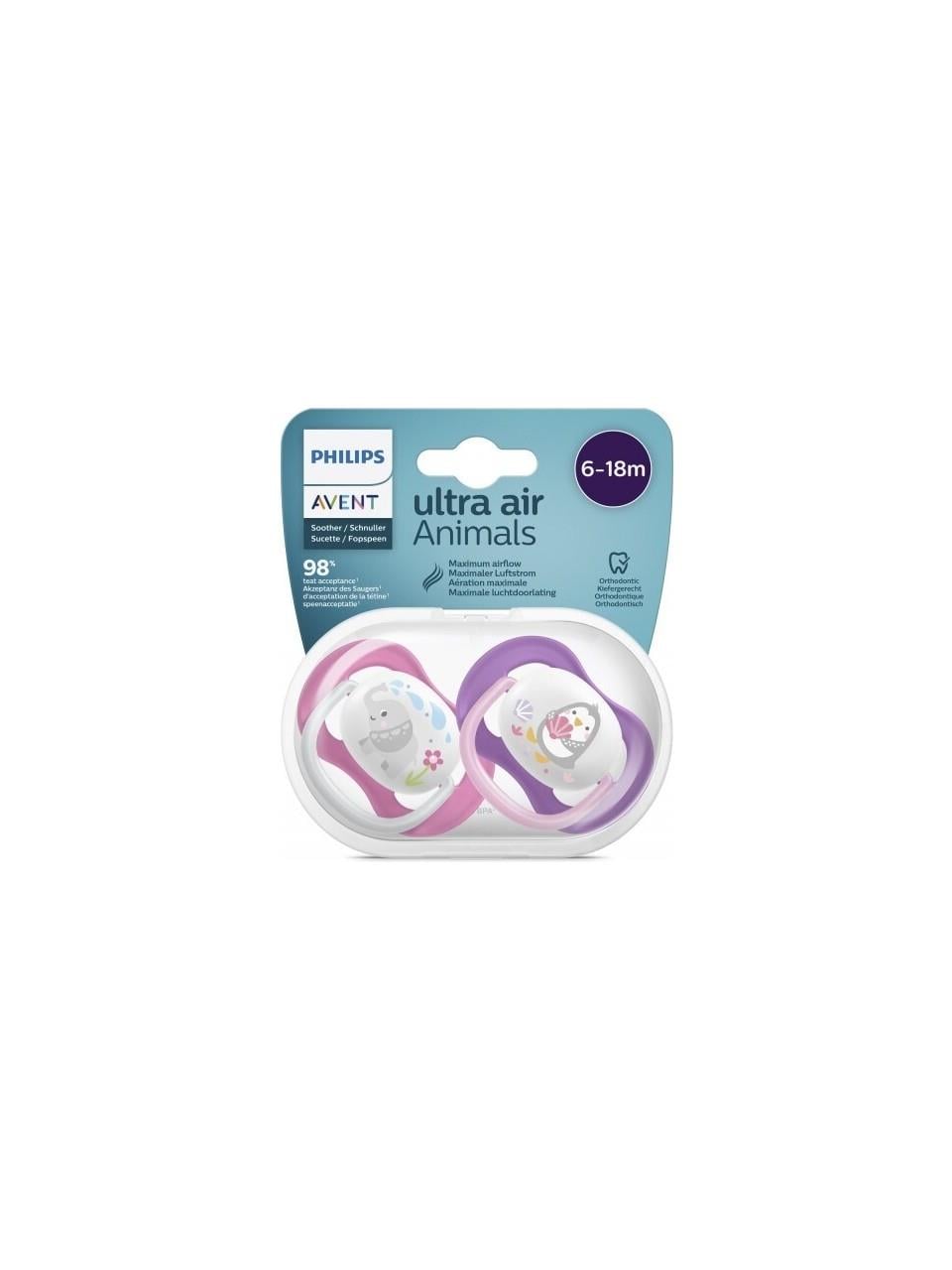 PHILIPS AVENT ULTRA AIR ANIMALS 6-18 AY EMZİK 2 ADET MOR PEMBE