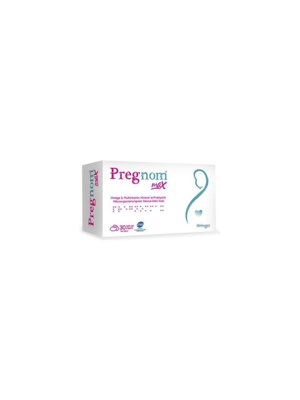 PREGNOM MAX 30 KAPSÜL OMEGA 3 VİTAMİN MİNERAL PROBİYOTİK MİKROORGANİZMA