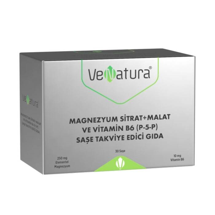VeNatura Magnezyum Sitrat + Malat ve Vitamin B6 (P-5-P) Takviye Edici Gıda 30 Saşe