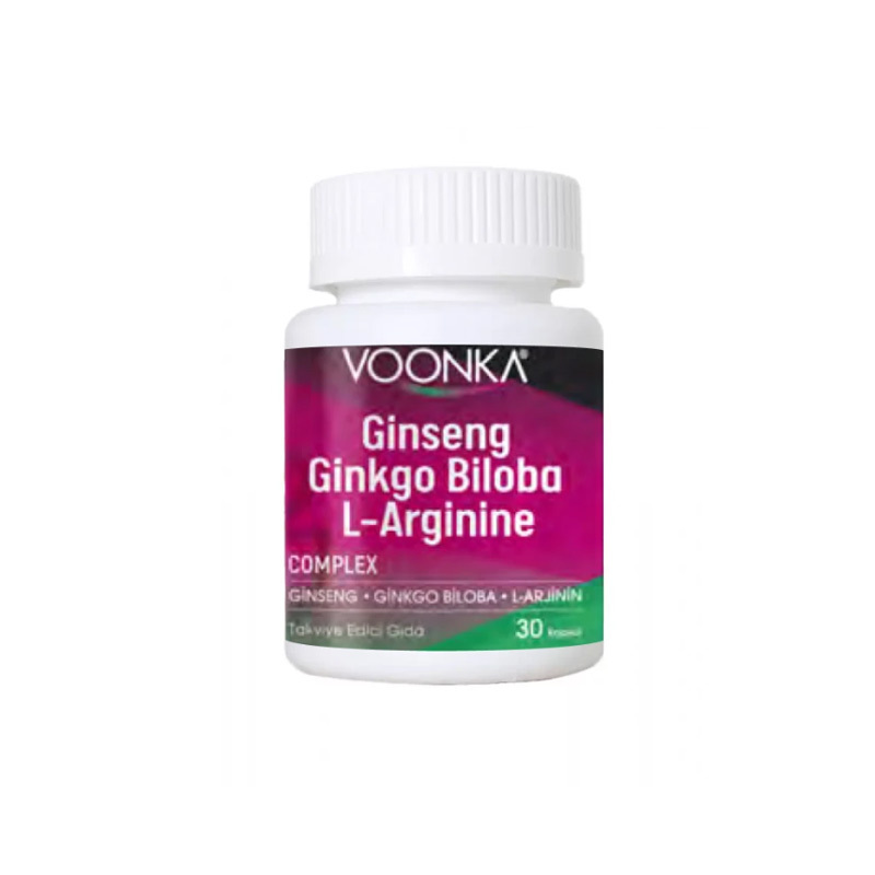 Voonka Ginseng, Ginkgo ve L-Arjinin İçeren Takviye Edici Gıda 30 kapsül