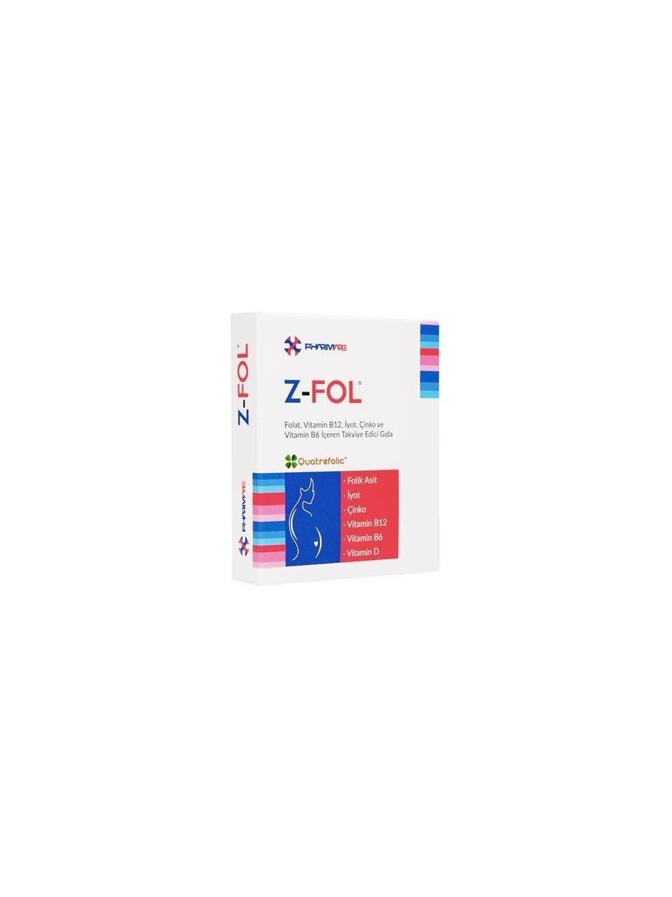 Z-FOL 60 TABLET FOLAT VİTAMİN B12 İYOT ÇİNKO VİTAMİN B6 VİTAMİN D