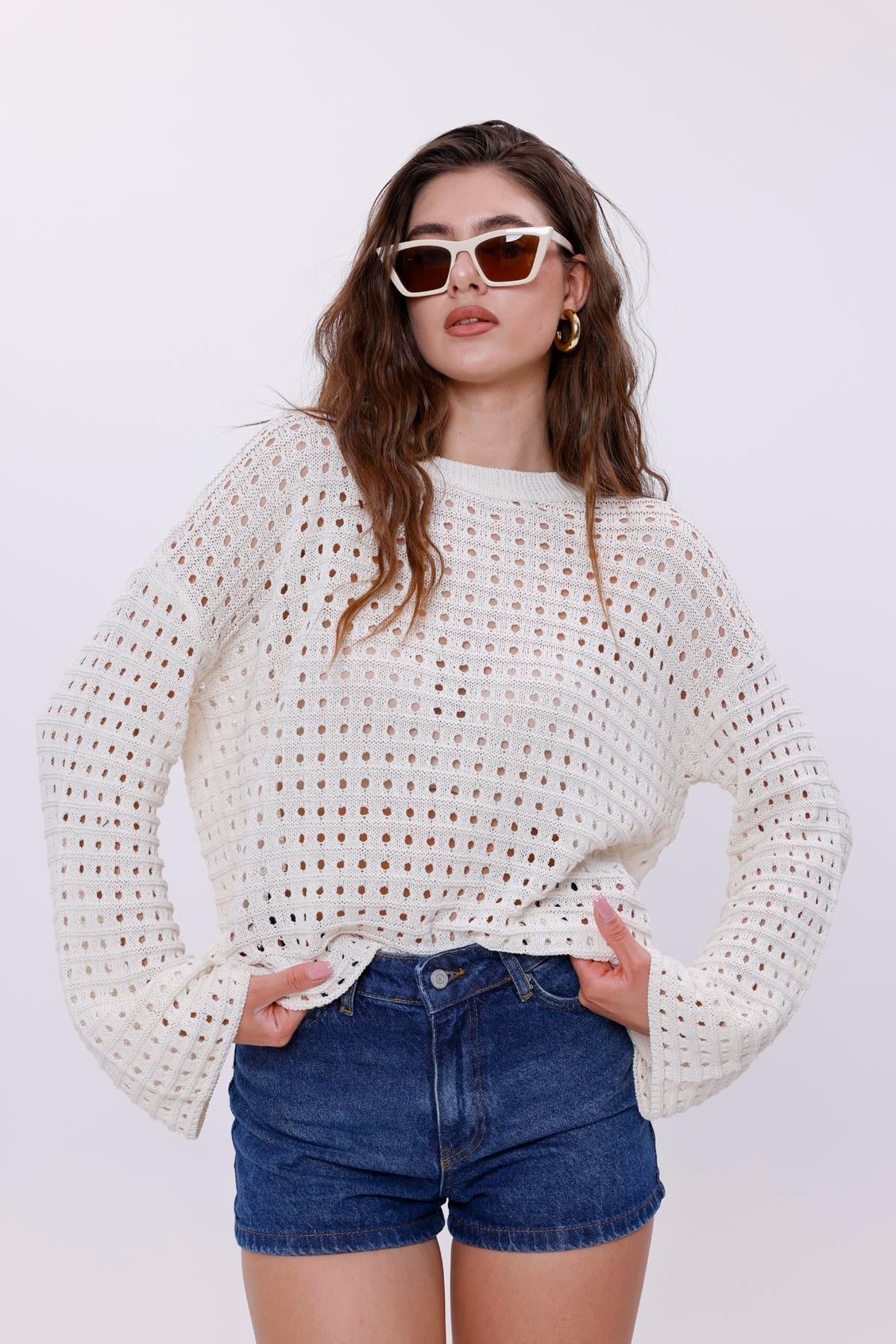 Ajurlu Triko Kadın Bluz