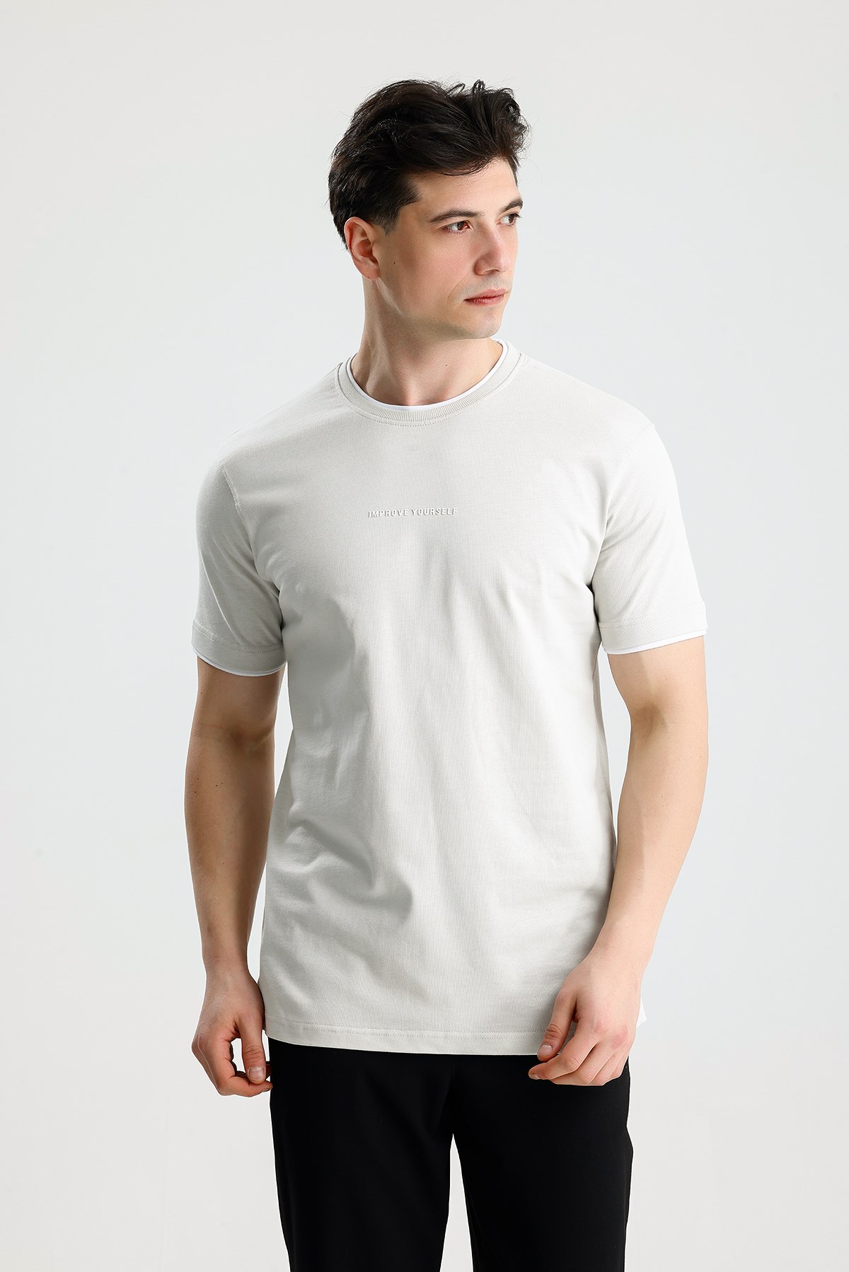 FİGO Erkek Beyaz Oversize Bisiklet Yaka Basic Tişört