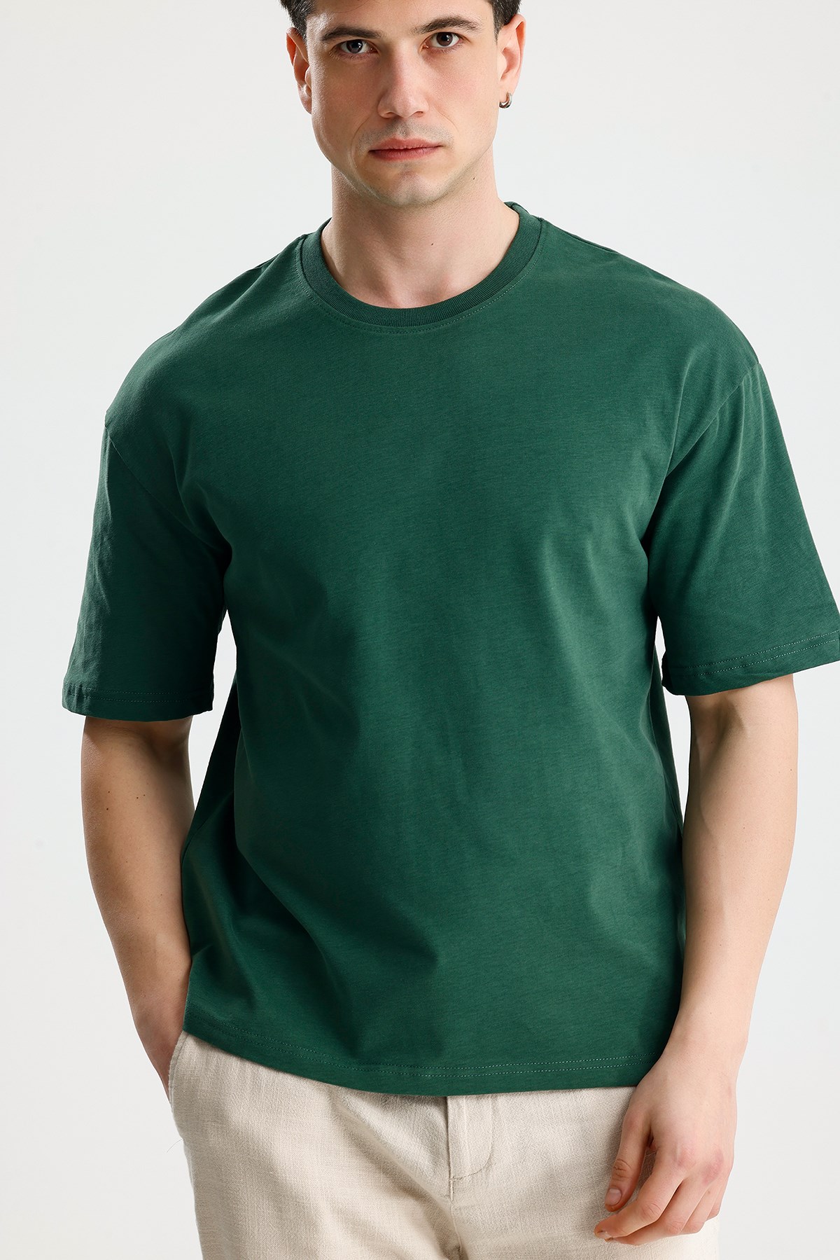 FİGO Erkek Oversize Bisiklet Yaka Basic Tişört