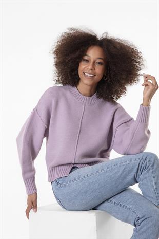 Bisiklet Yaka Ön Dikişli Kadın Kazak