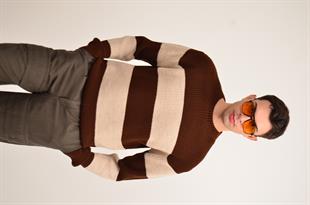 Çizgili Bisiklet Yaka Kalın Kazak