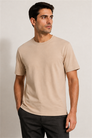 FİGO Erkek Regular Fit Bisiklet Yaka Yan Yırtmaçlı Basic T-Shırt