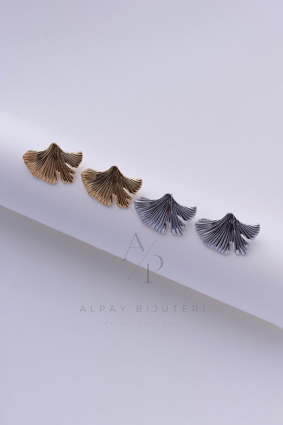  Ginkgo Yaprağı Tasarım Çelik Küpe