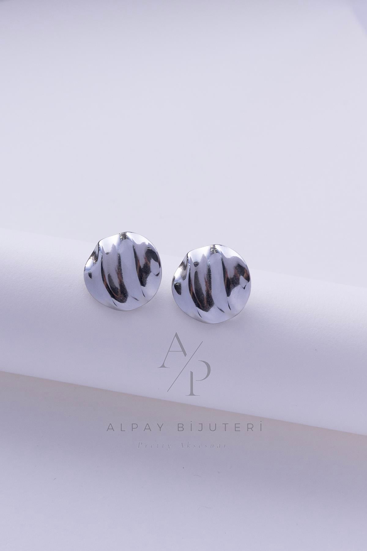 Dalgalı Silver Çelik Küpe