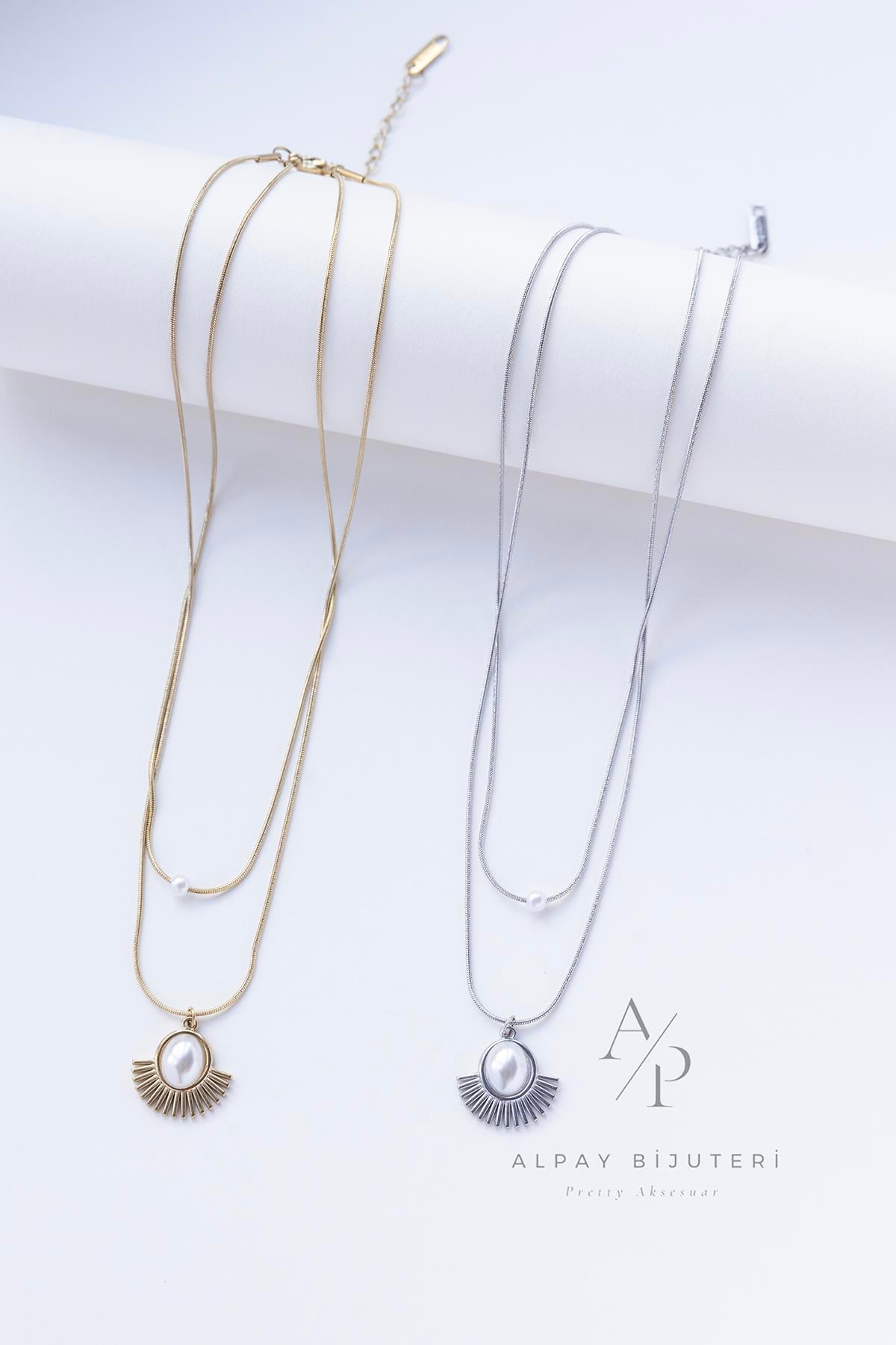 İnci Detay Şık Çelik Kolye