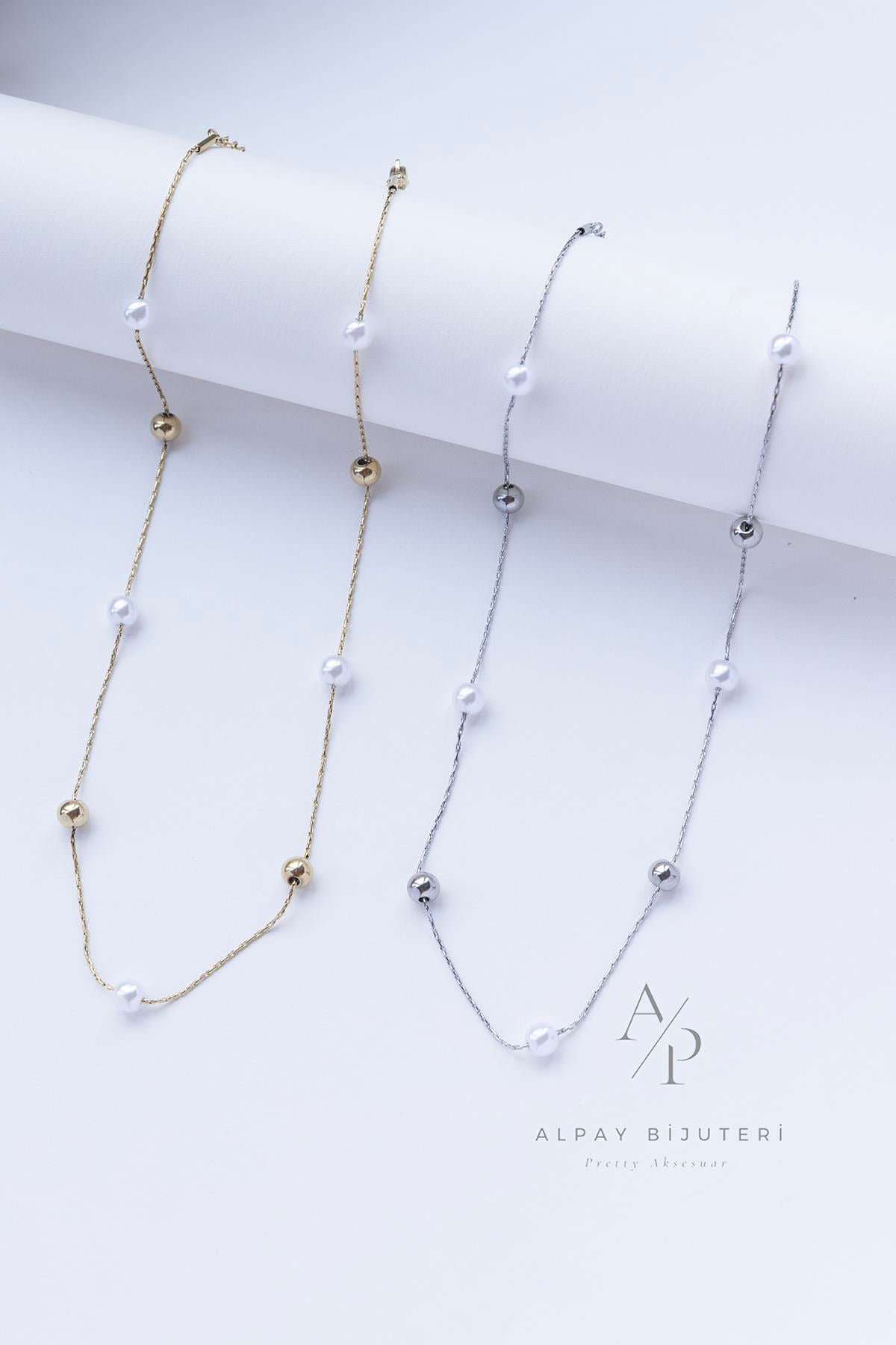 İnci Detay Zincir Çelik Kolye
