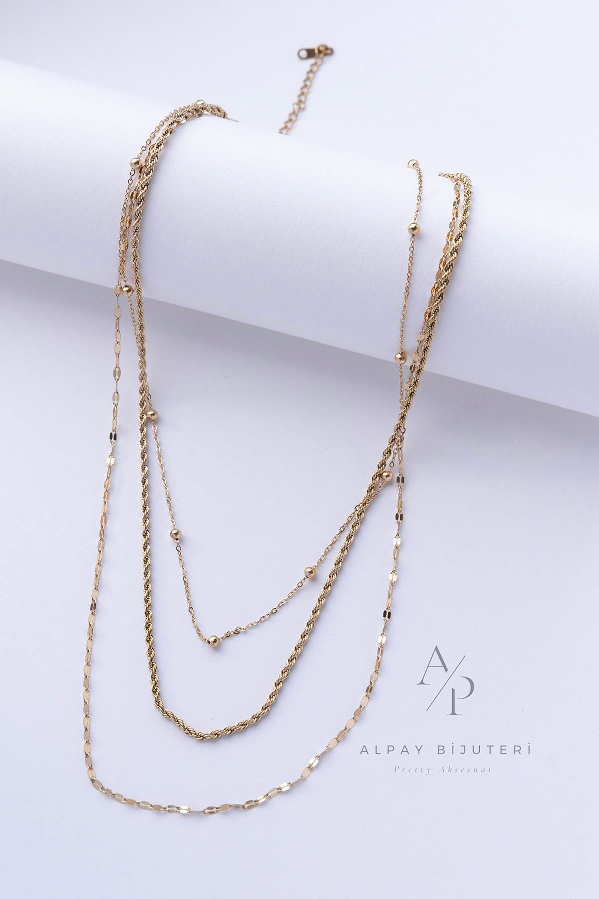 Burgulu Üçlü Zincir Çelik Kolye