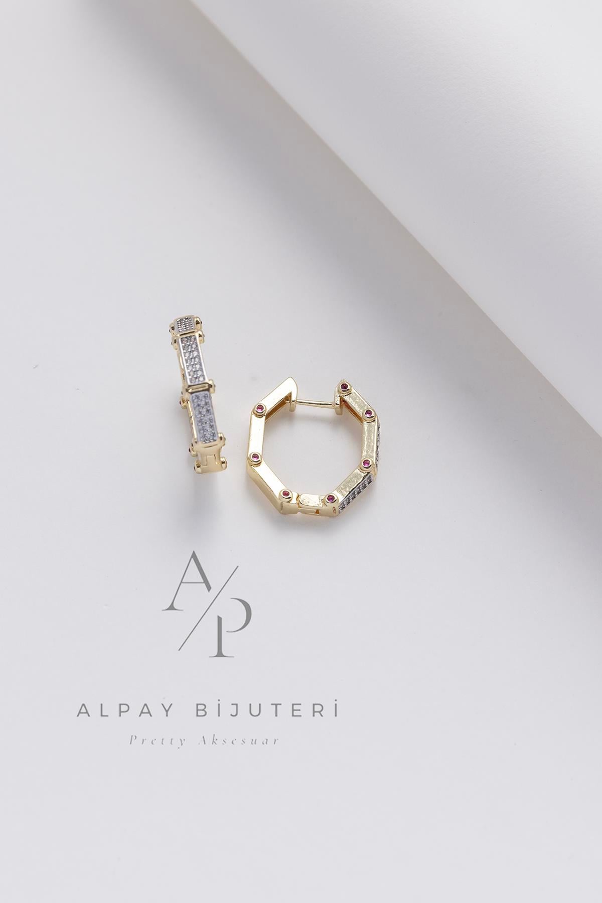 Zirkon Altıgen Halka Küpe