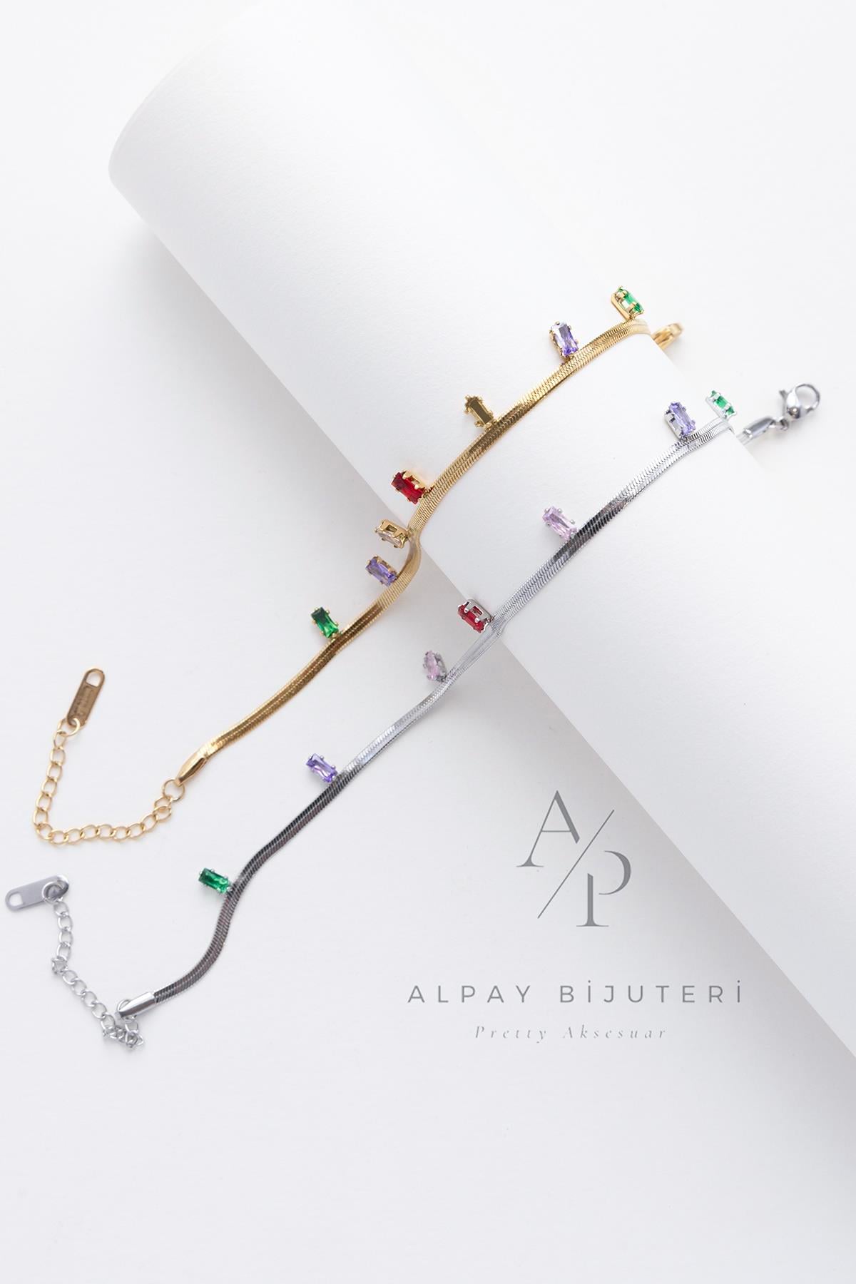 Renkli Taş Model Çelik Bileklik