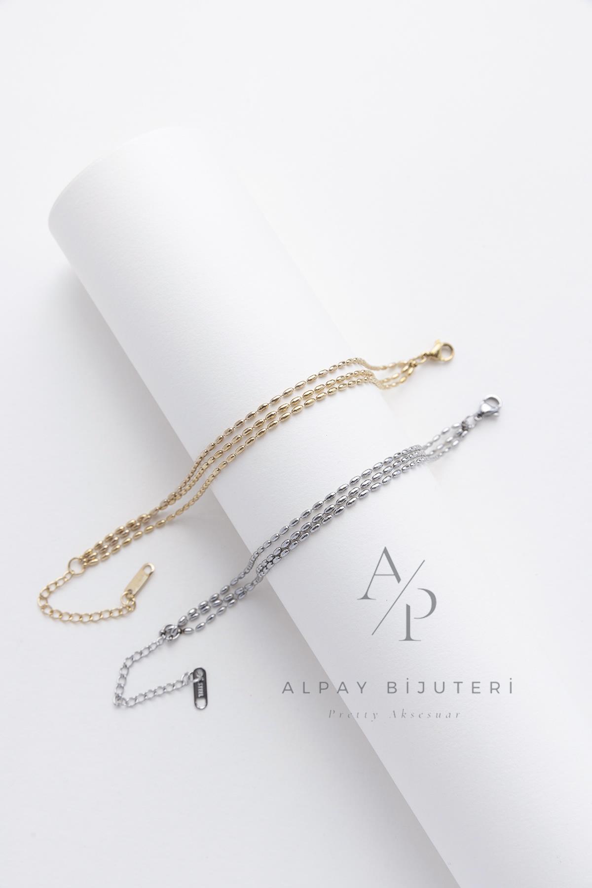 Üçlü Zincir Görünüm Çelik Bileklik