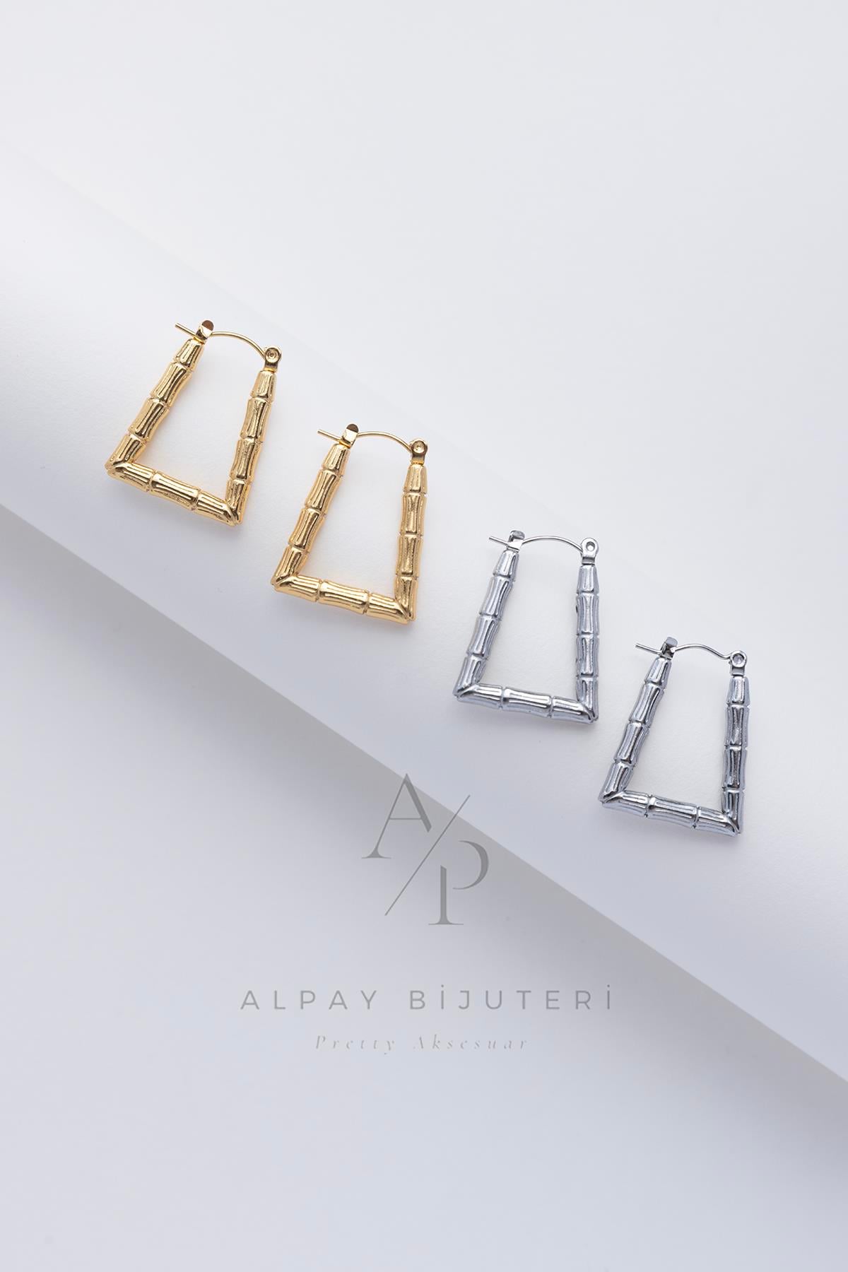 Üçgen Halka Çelik Küpe 