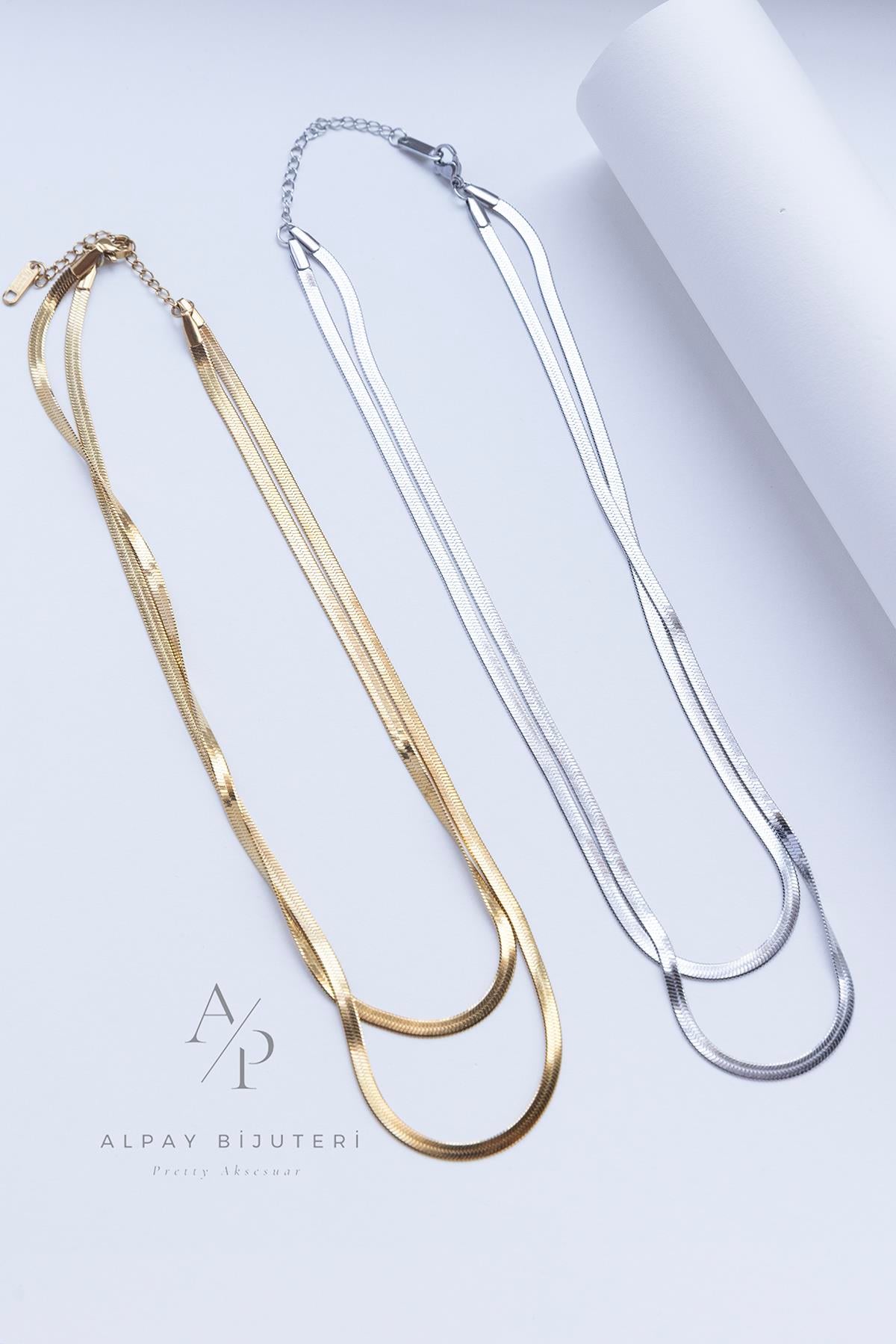 İkili İtalyan Zinciri Çelik Kolye