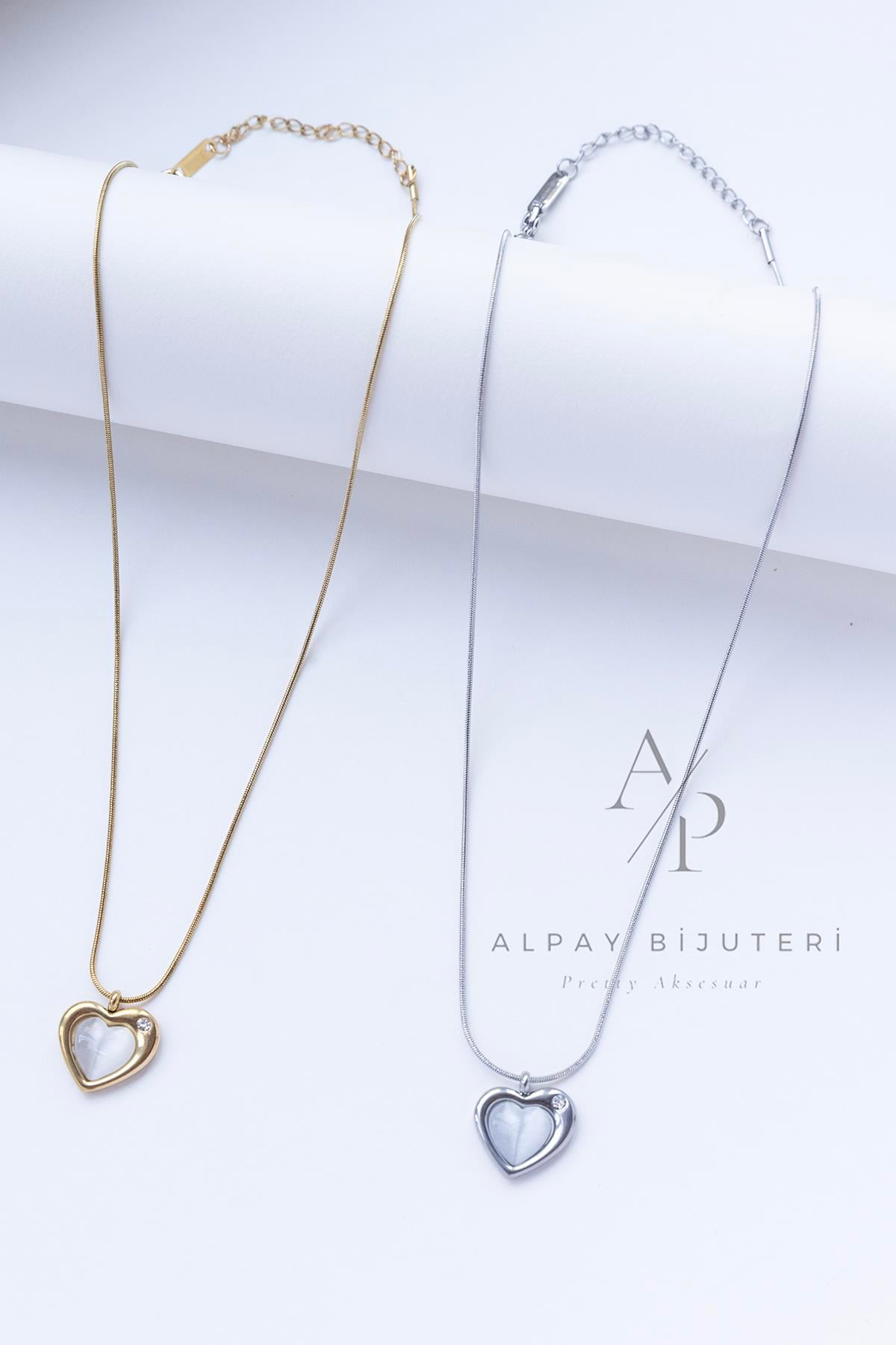 Sedef Kalp Model Çelik Kolye