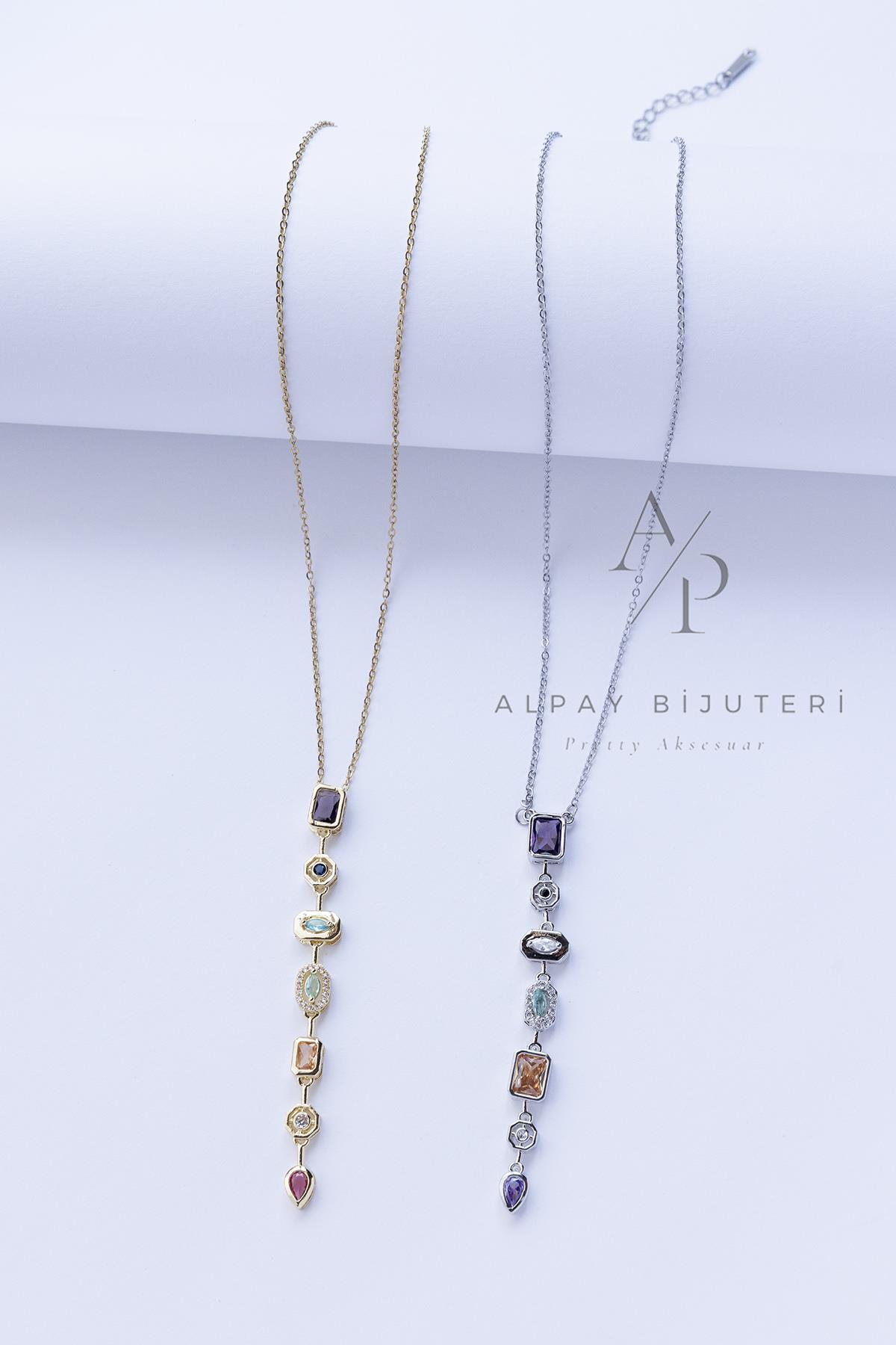 Renkli Taş Y Model Kolye