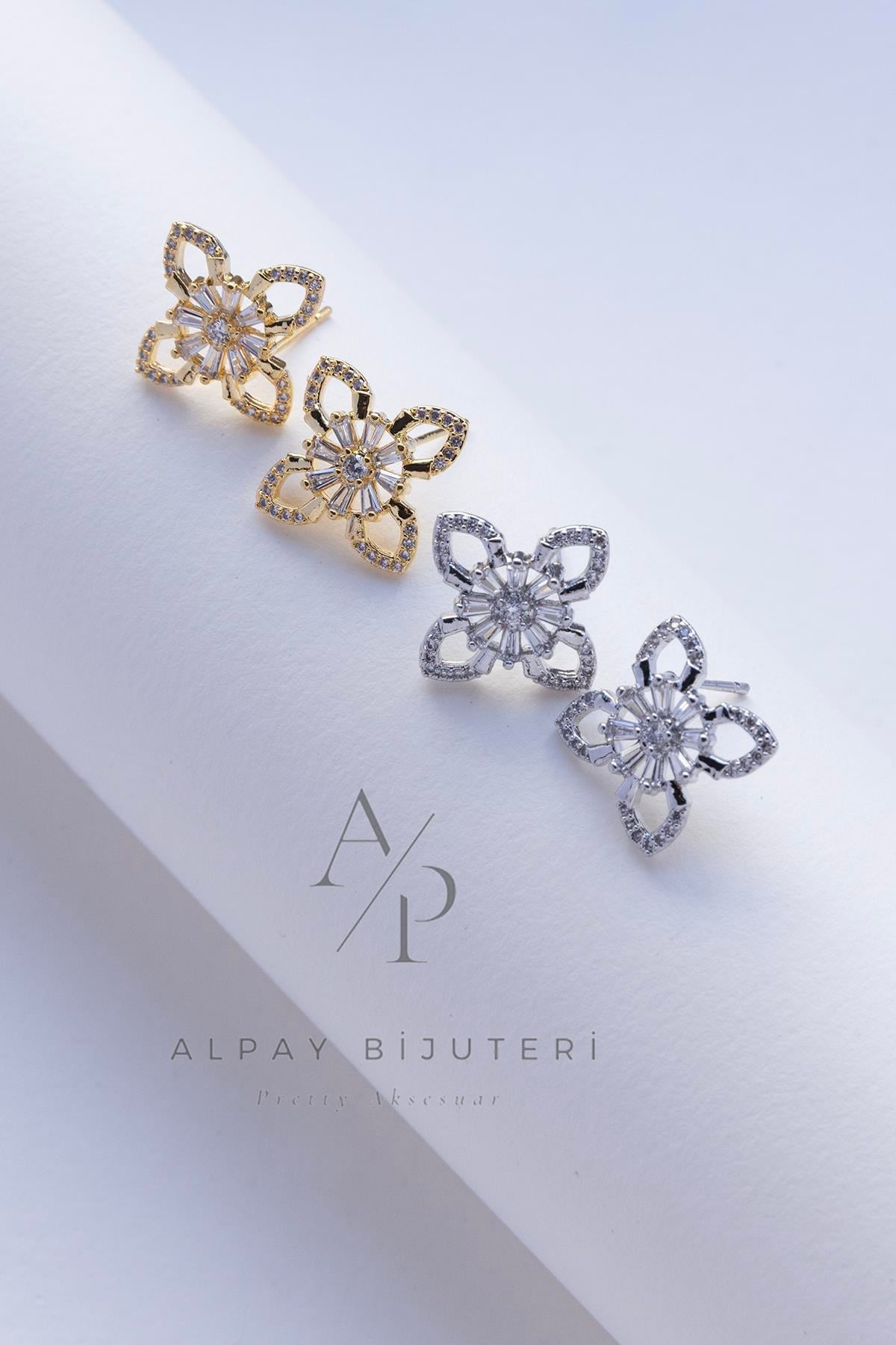 Zirkon Çiçek Tasarım Küpe