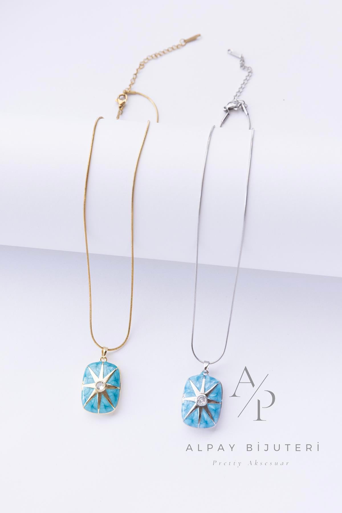 Mavi Taş Fotoğraflı Locket Kolye