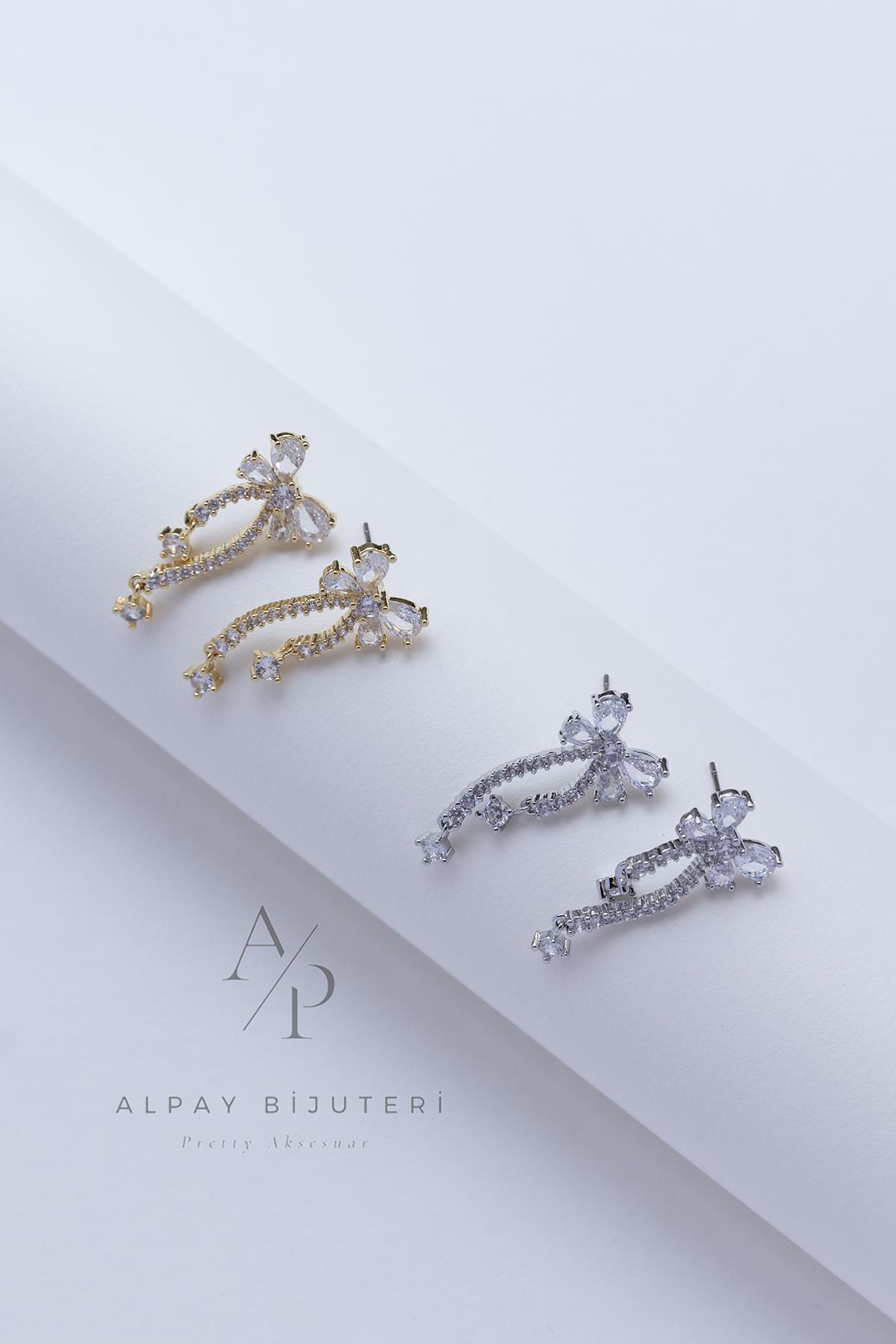 Zirkon Taş Kelebek Model Küpe