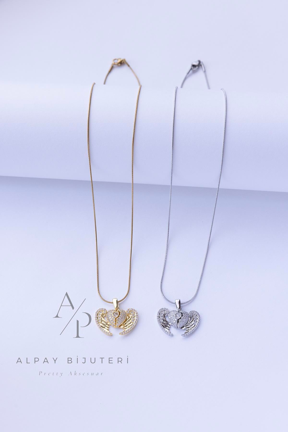 Kanat Detay Parıltılı Çelik Kolye