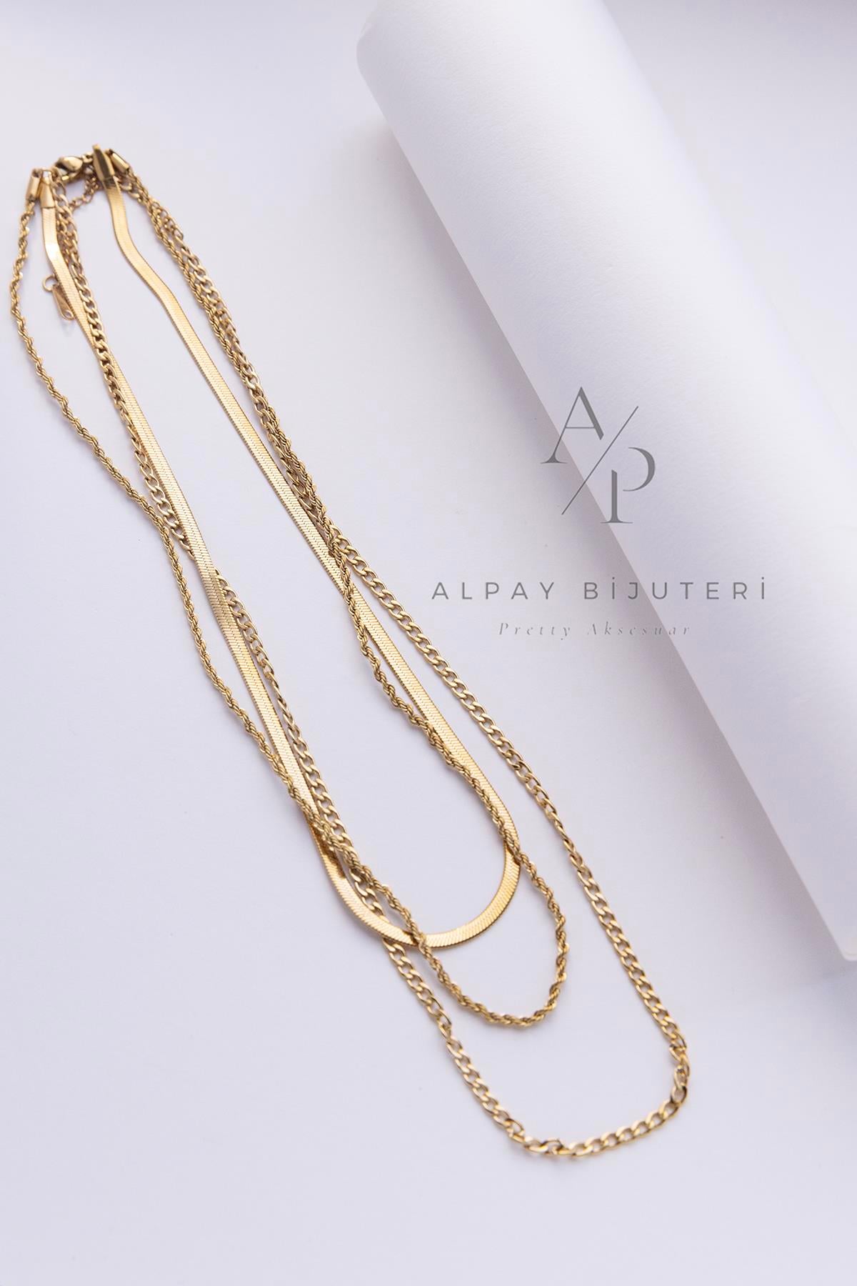 Burgu Model Üçlü Çelik Kolye