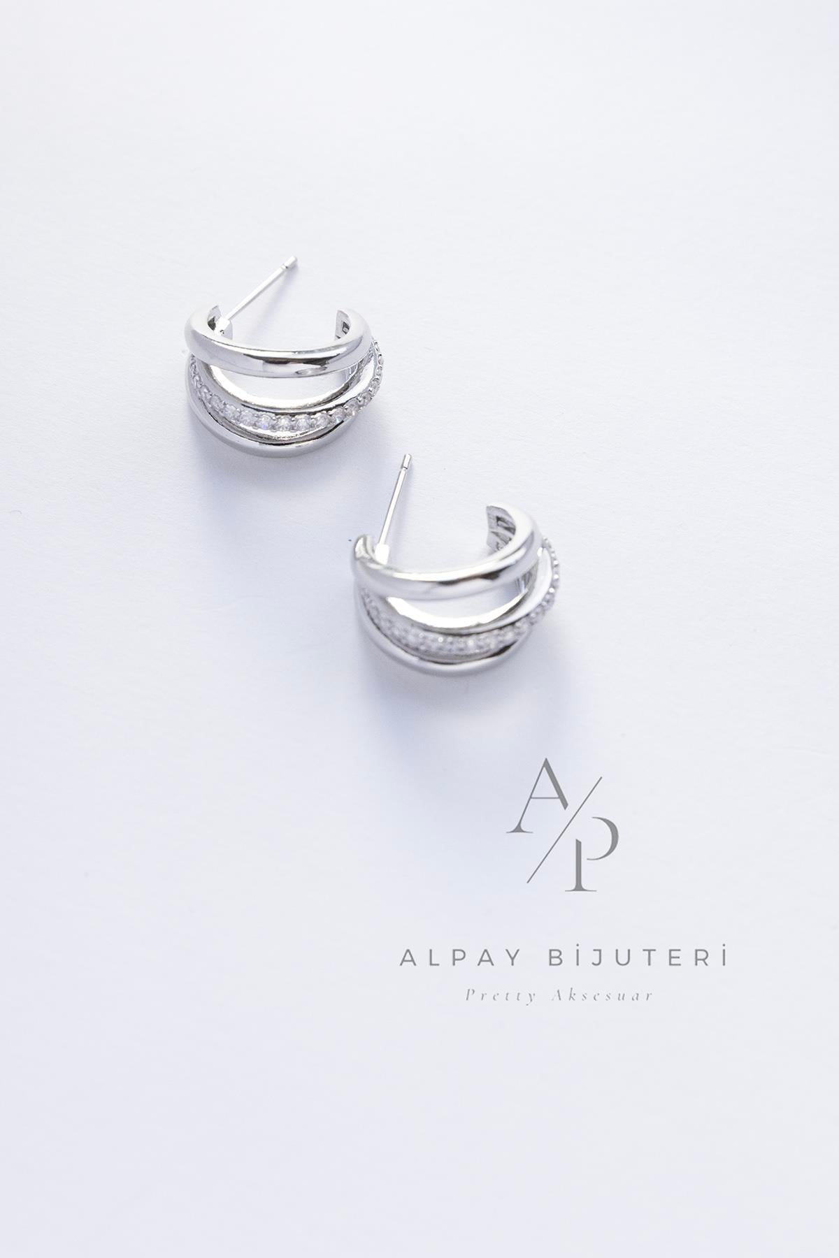 Zirkon Üçlü Görünüm Küpe