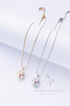 Çiçek Motif Fotoğraflı Locket Kolye