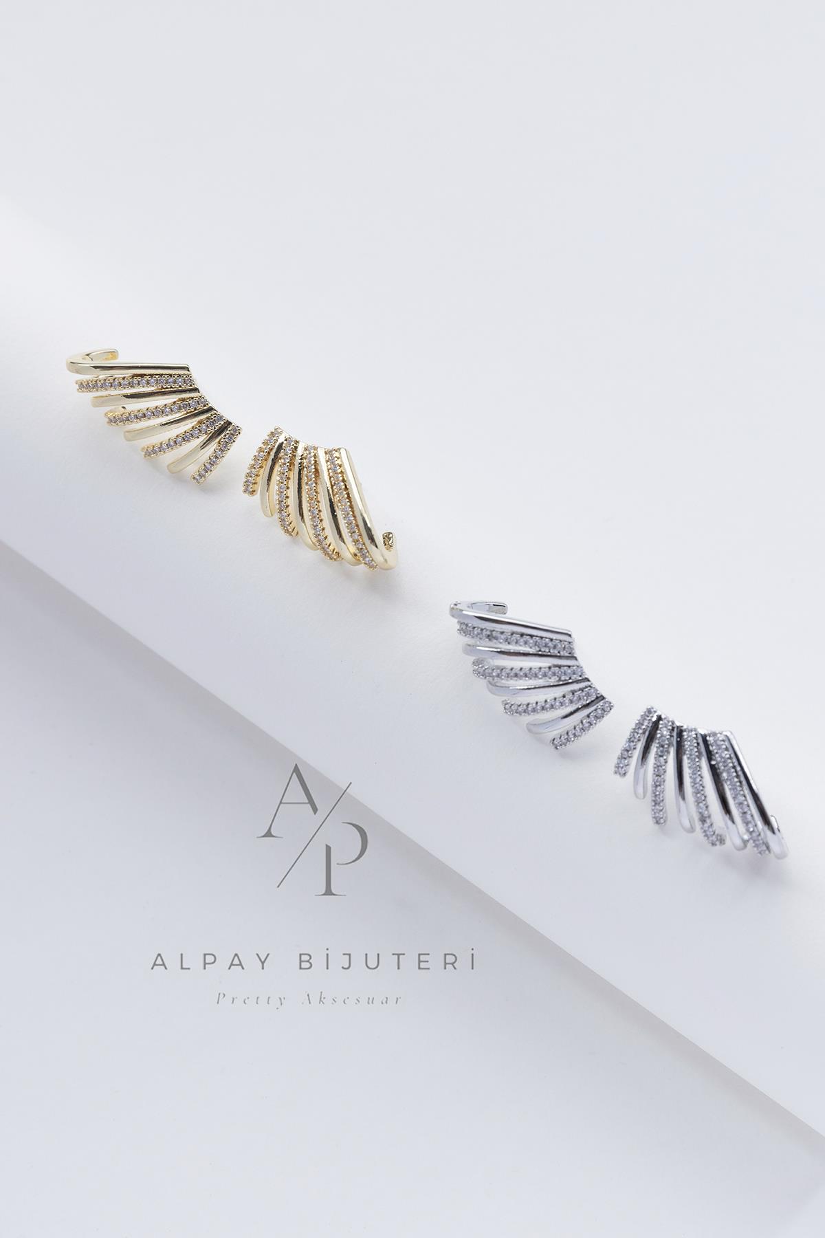 		Zirkon Çok Şeritli Yarım Halka Küpe	