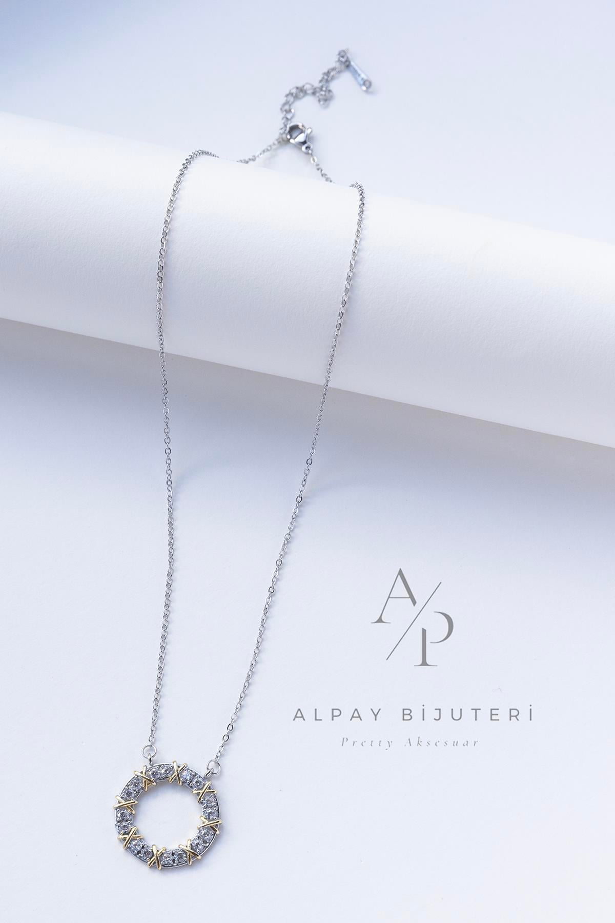 Işıltı Daire Sembol Çelik Kolye