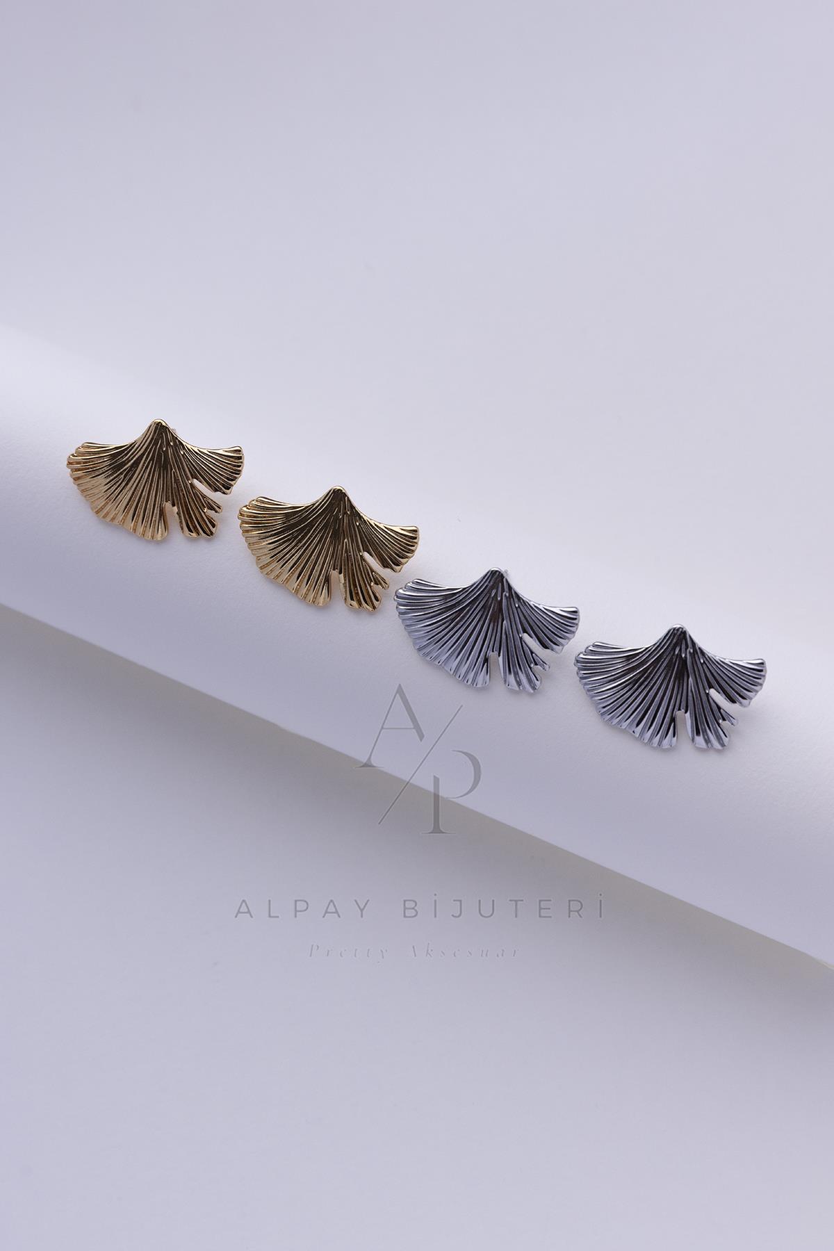  Ginkgo Yaprağı Tasarım Çelik Küpe