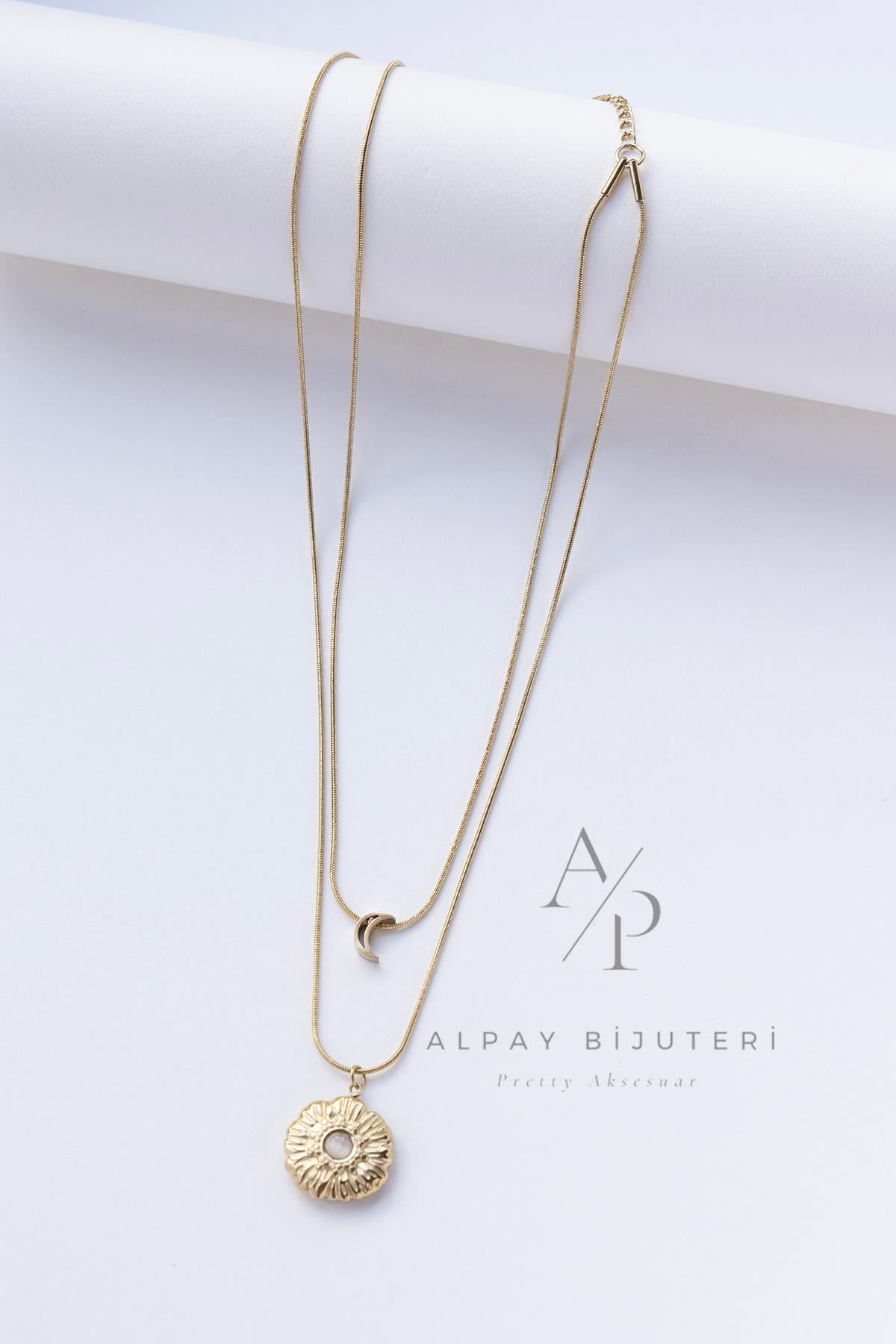 Yuvarlak Sembol Şık Çelik Kolye