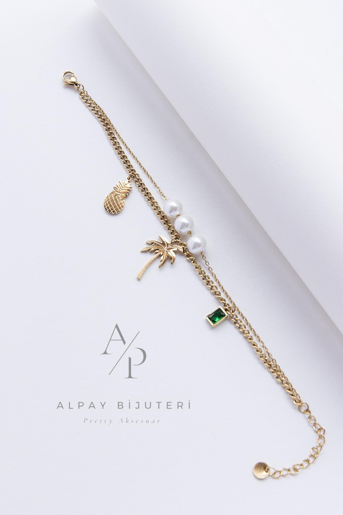 Palmiye Detay Çelik Bileklik