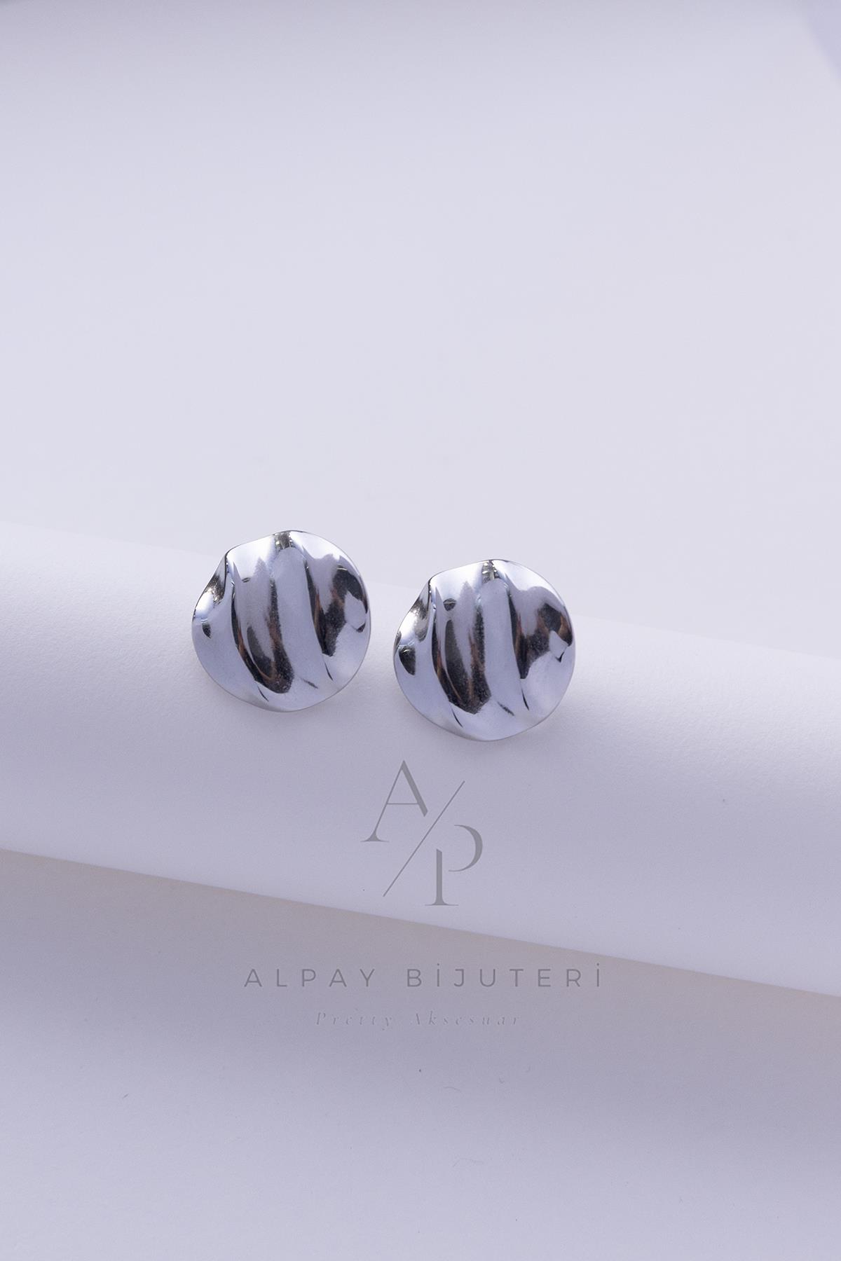 Dalgalı Silver Çelik Küpe