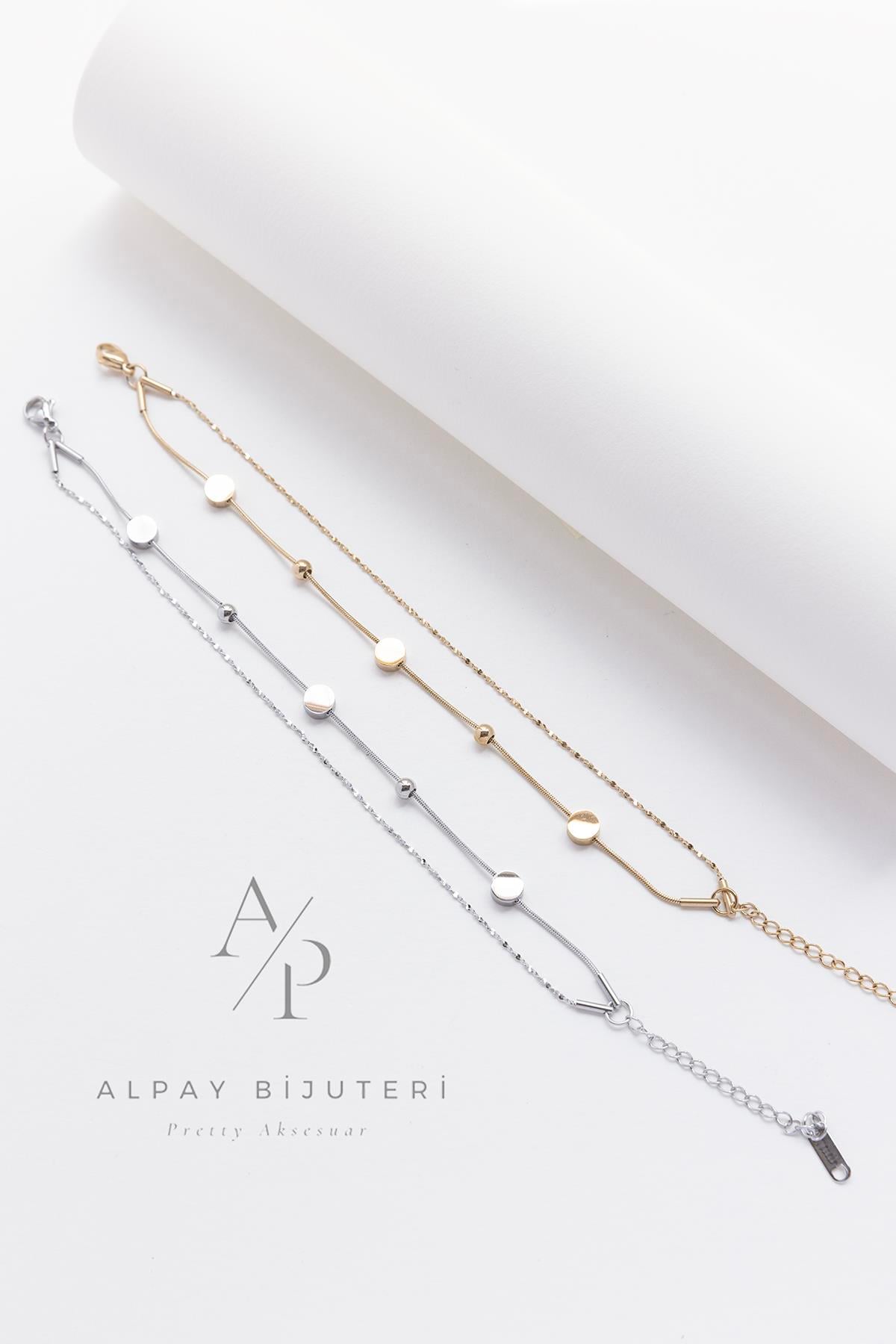 İkili Zincir Model Çelik Bileklik